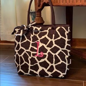 Giraffe Pattern Monogram L Tote